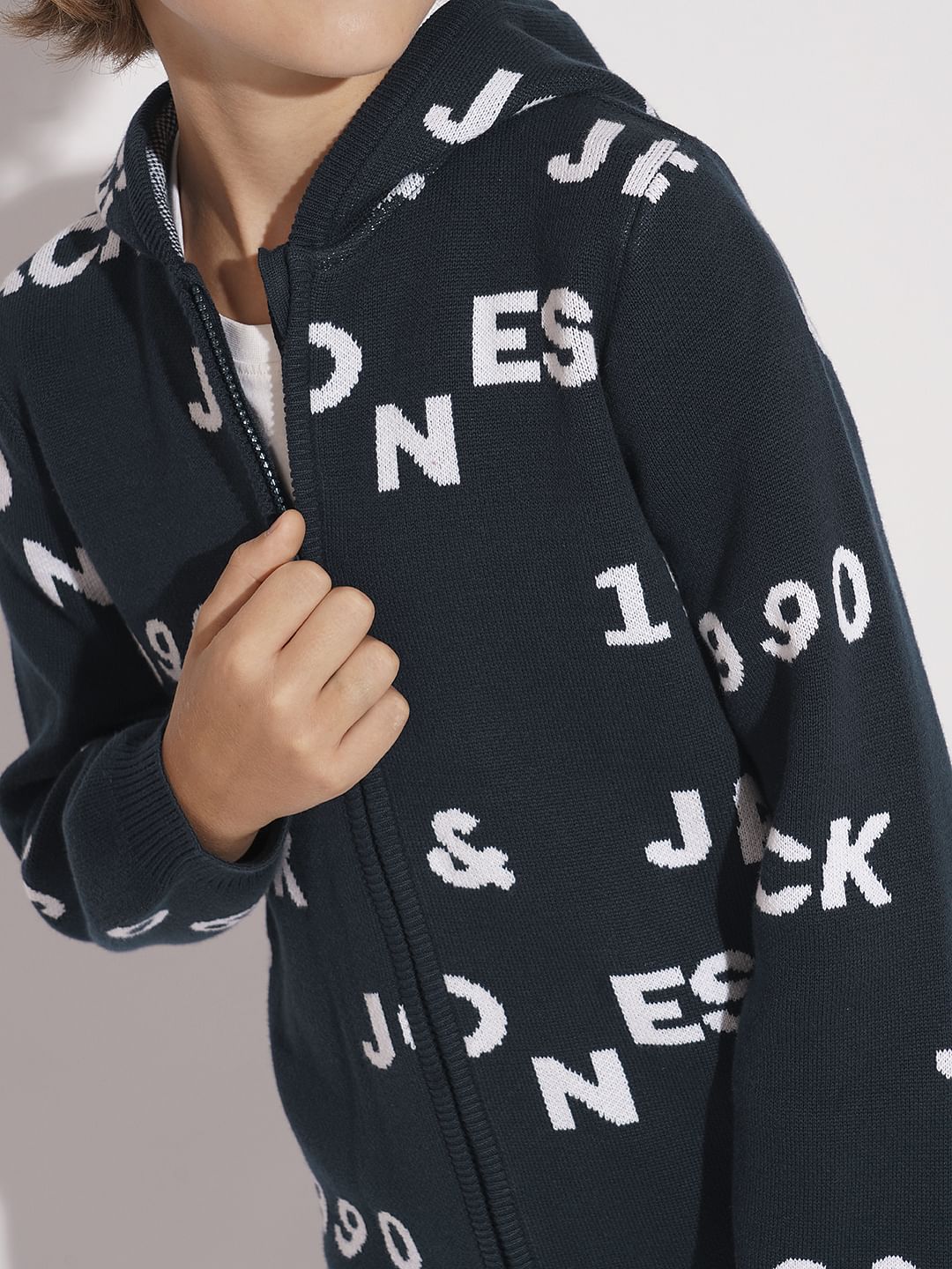 Boys Navy Blue Knitted Hooded Sweater