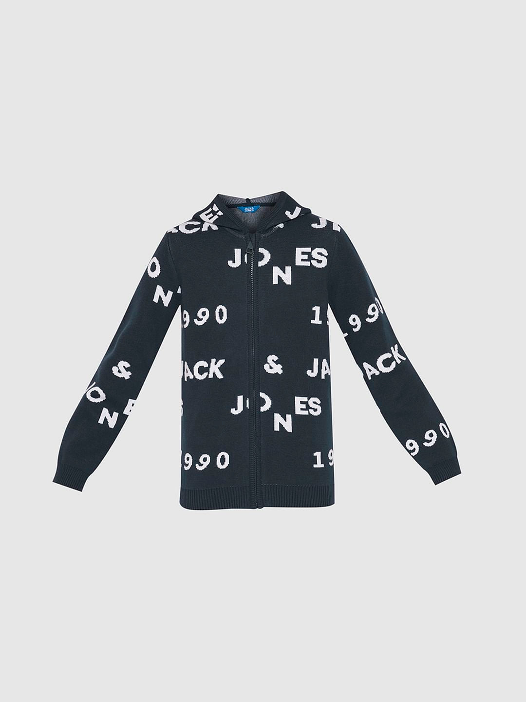 Boys Navy Blue Knitted Hooded Sweater