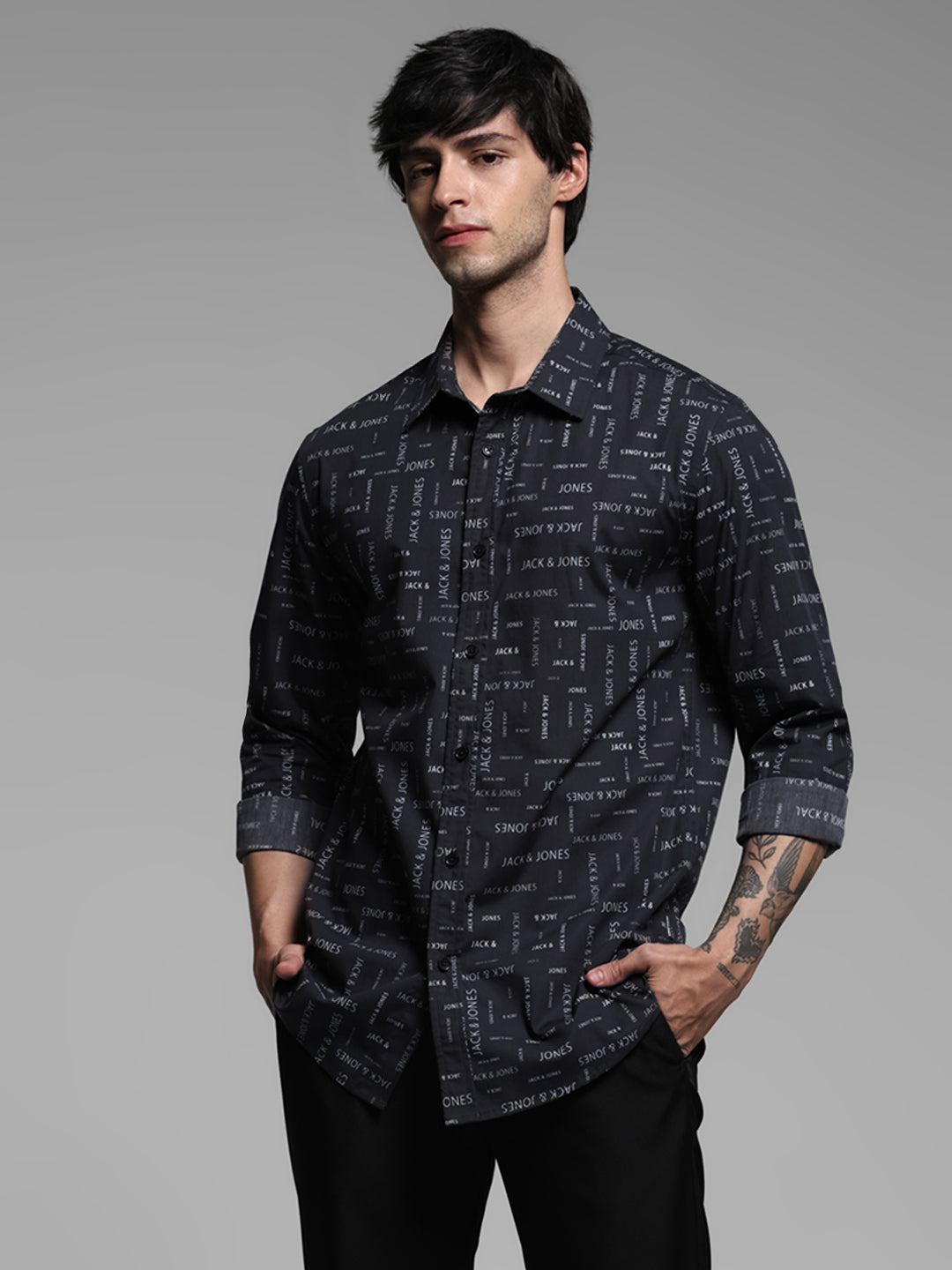 Black Logo Print Cotton Shirt