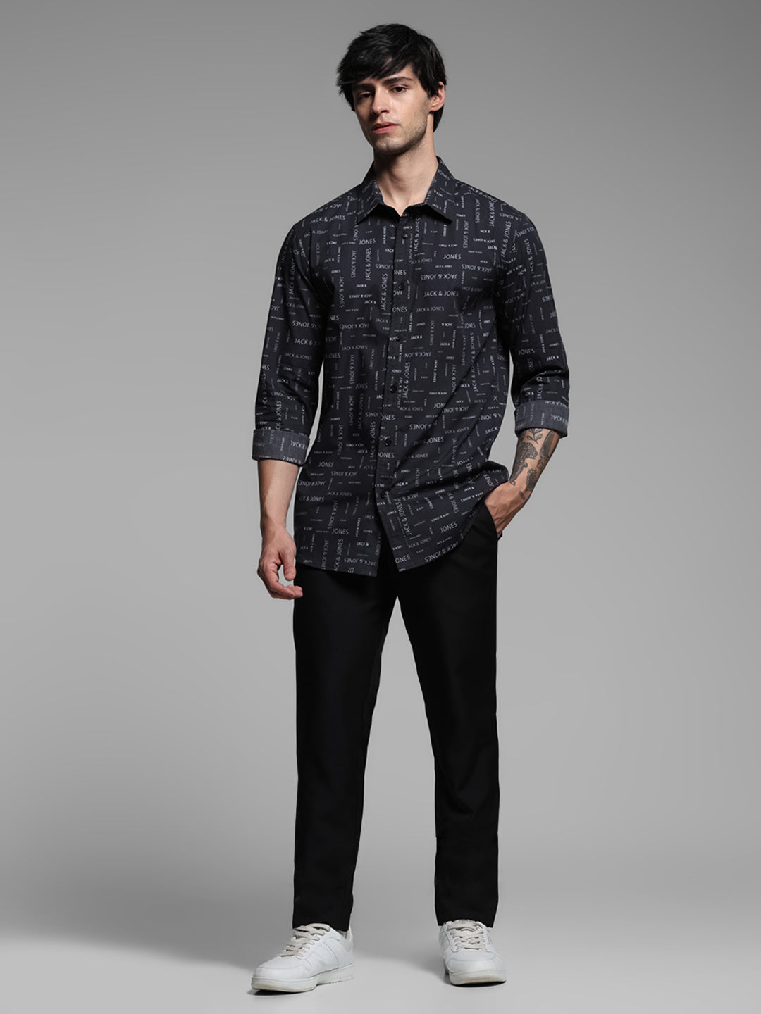 Black Logo Print Cotton Shirt