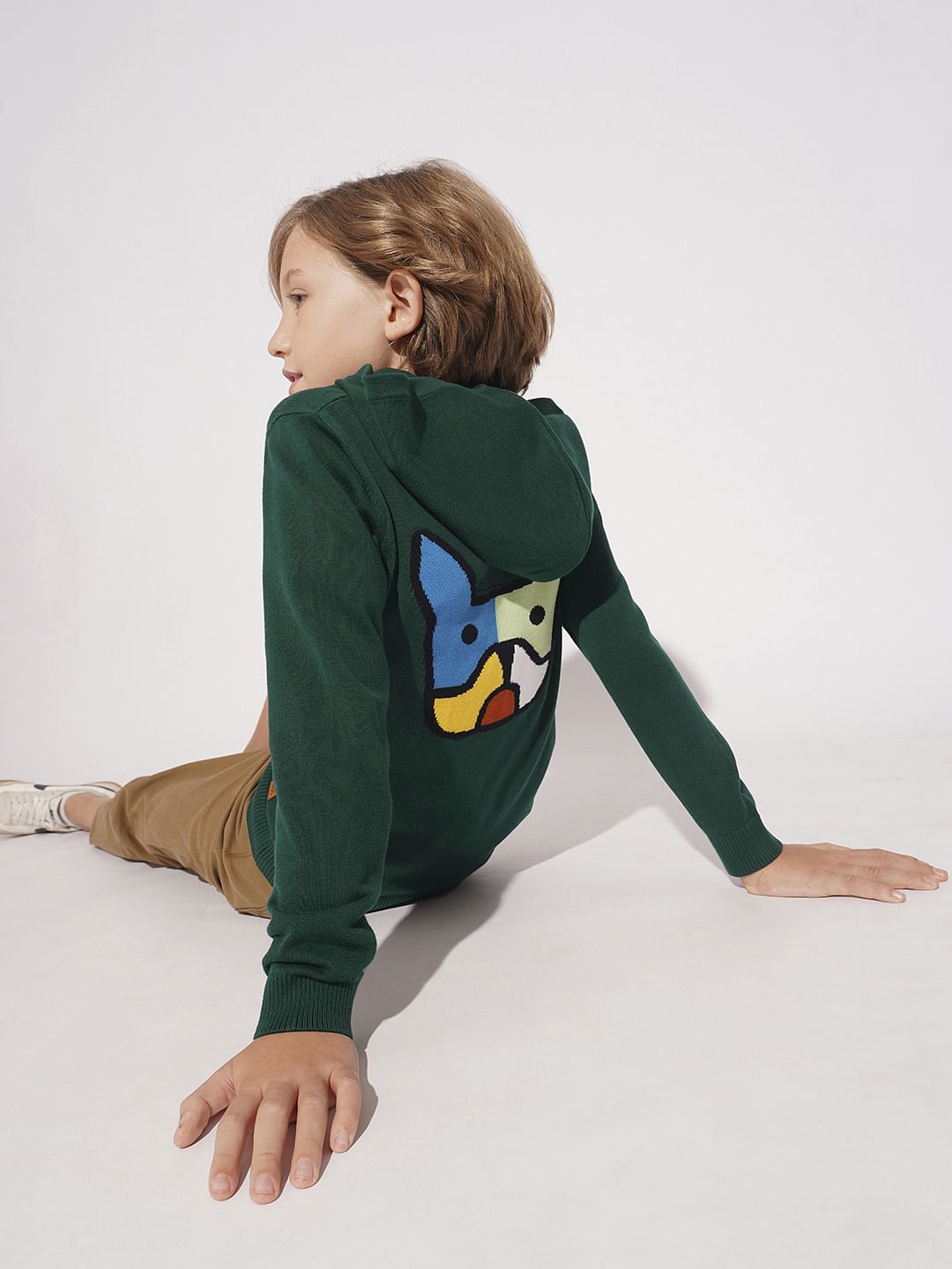 Boys Dark Green Hooded Sweater