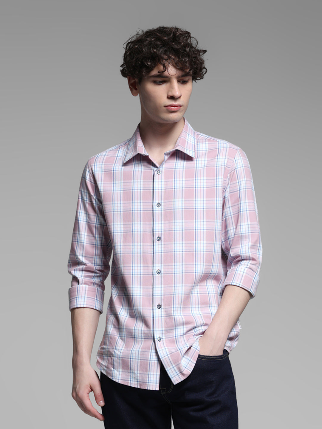 Pink Dobby Check Cotton Shirt