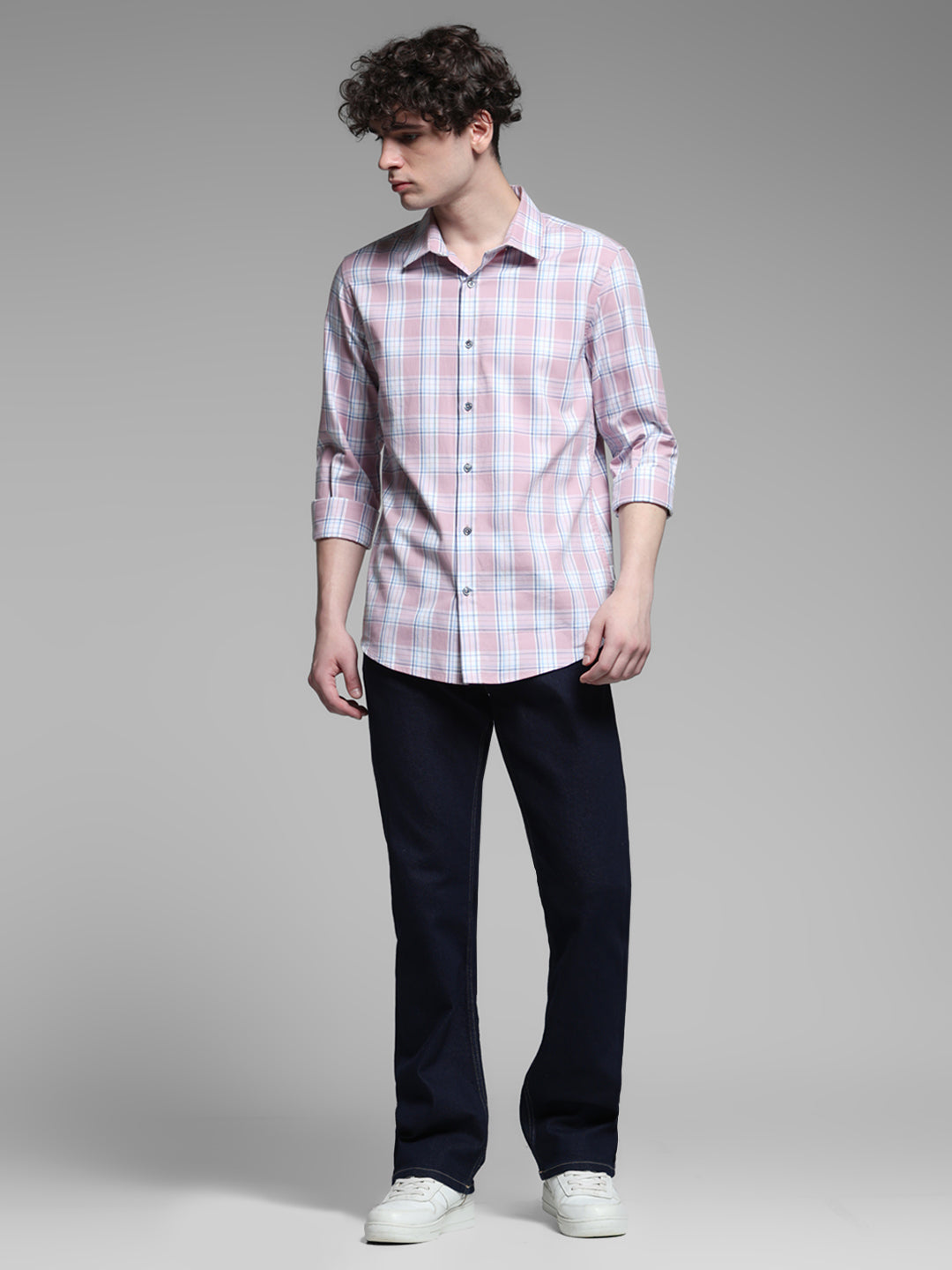 Pink Dobby Check Cotton Shirt