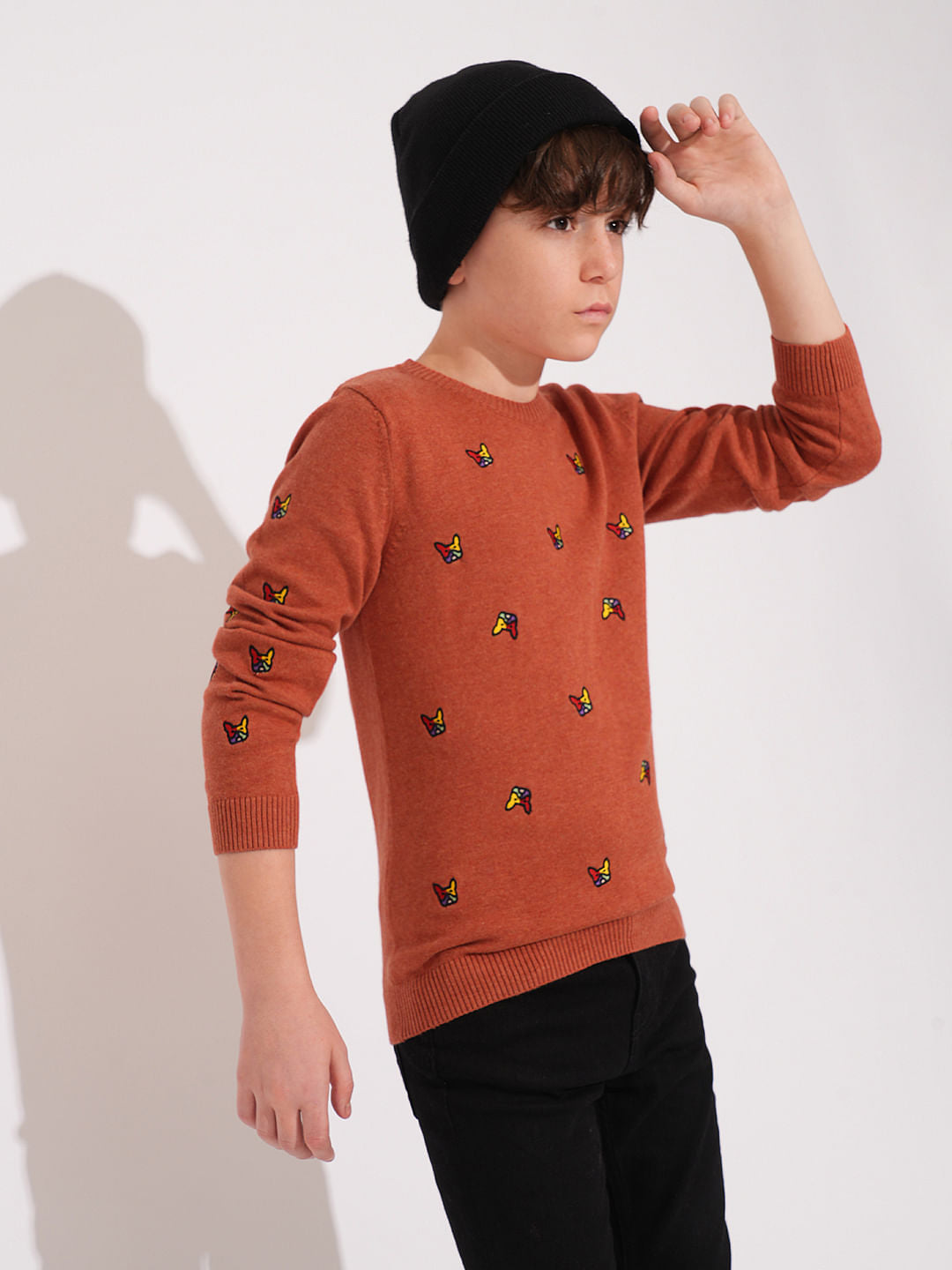 Boys Rust Frenchie Doggo Print Pullover