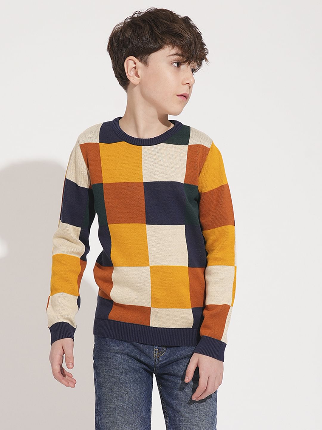 Boys Colourblocked Check Pullover
