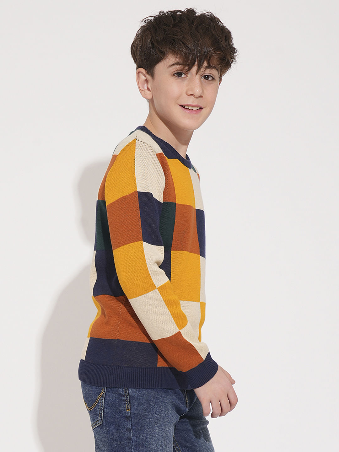 Boys Colourblocked Check Pullover