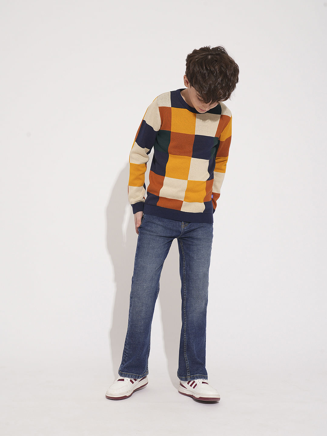Boys Colourblocked Check Pullover