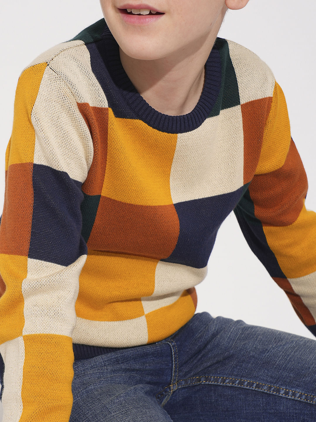 Boys Colourblocked Check Pullover