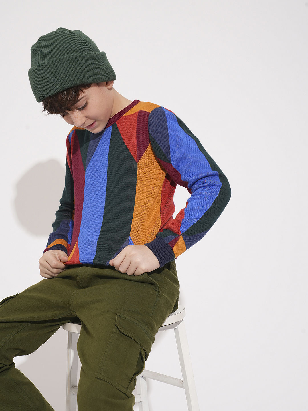 Boys Colourblocked Abstract Print Pullover