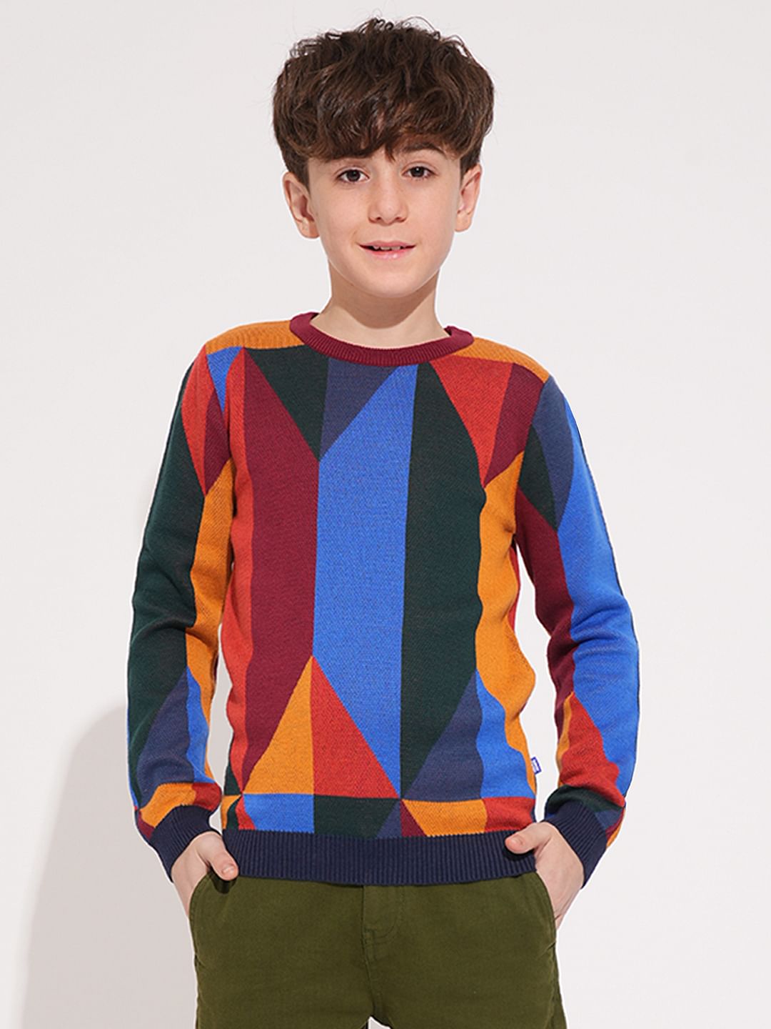 Boys Colourblocked Abstract Print Pullover