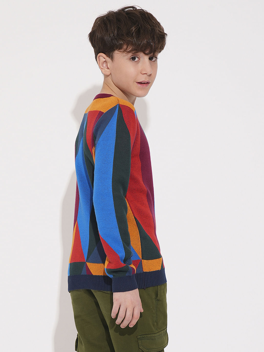 Boys Colourblocked Abstract Print Pullover