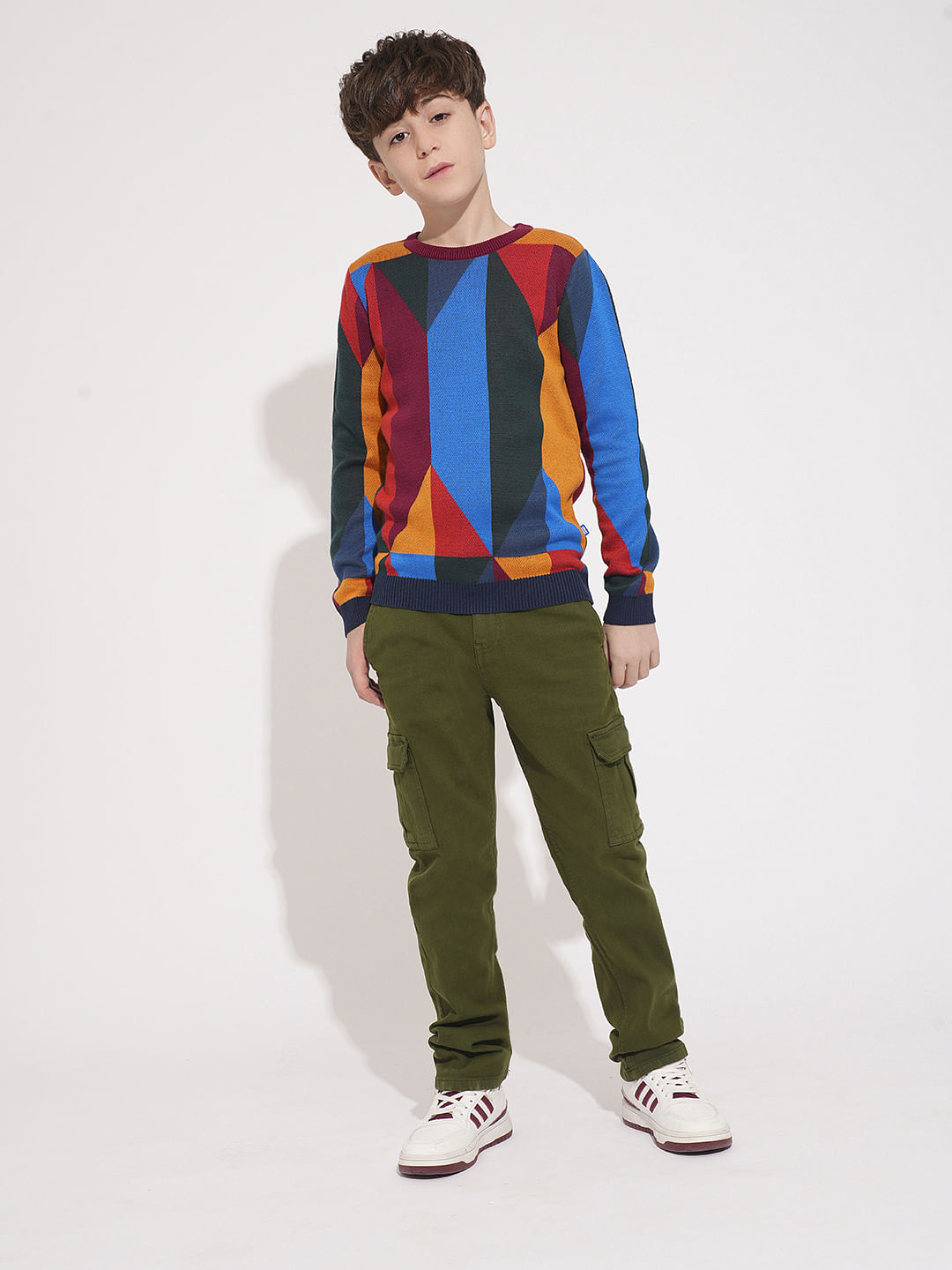 Boys Colourblocked Abstract Print Pullover