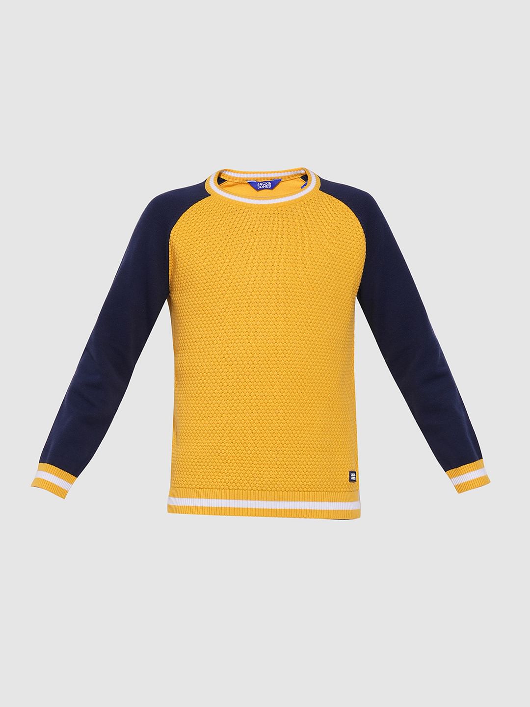 Boys Yellow Knitted Colourblocked Sweater