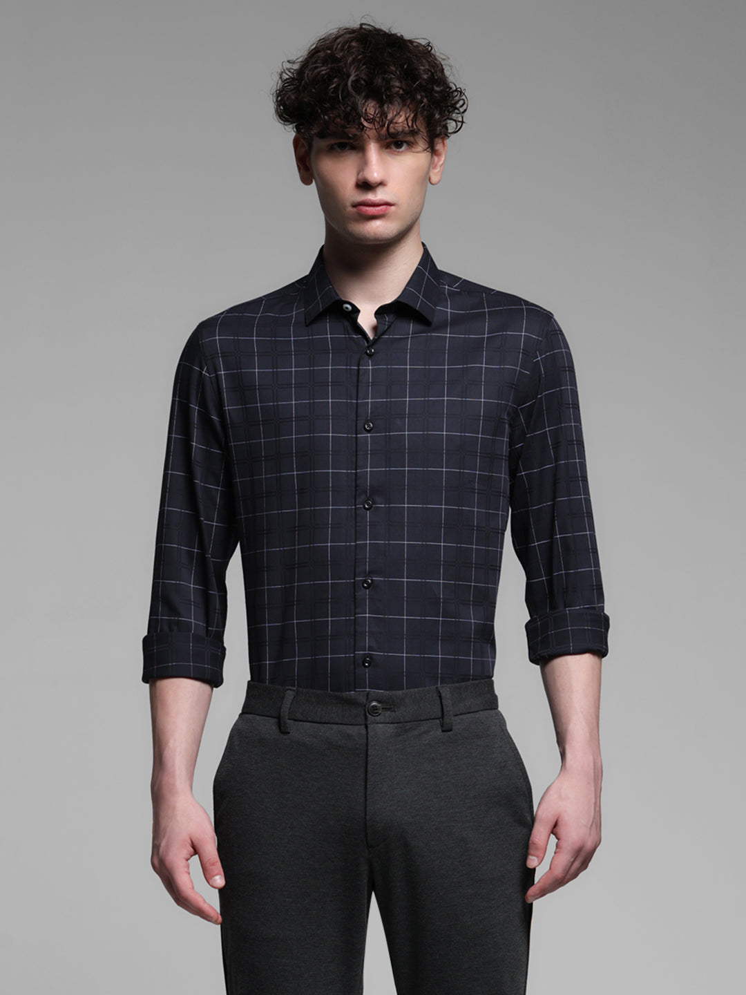 Black Dobby Check Cotton Shirt