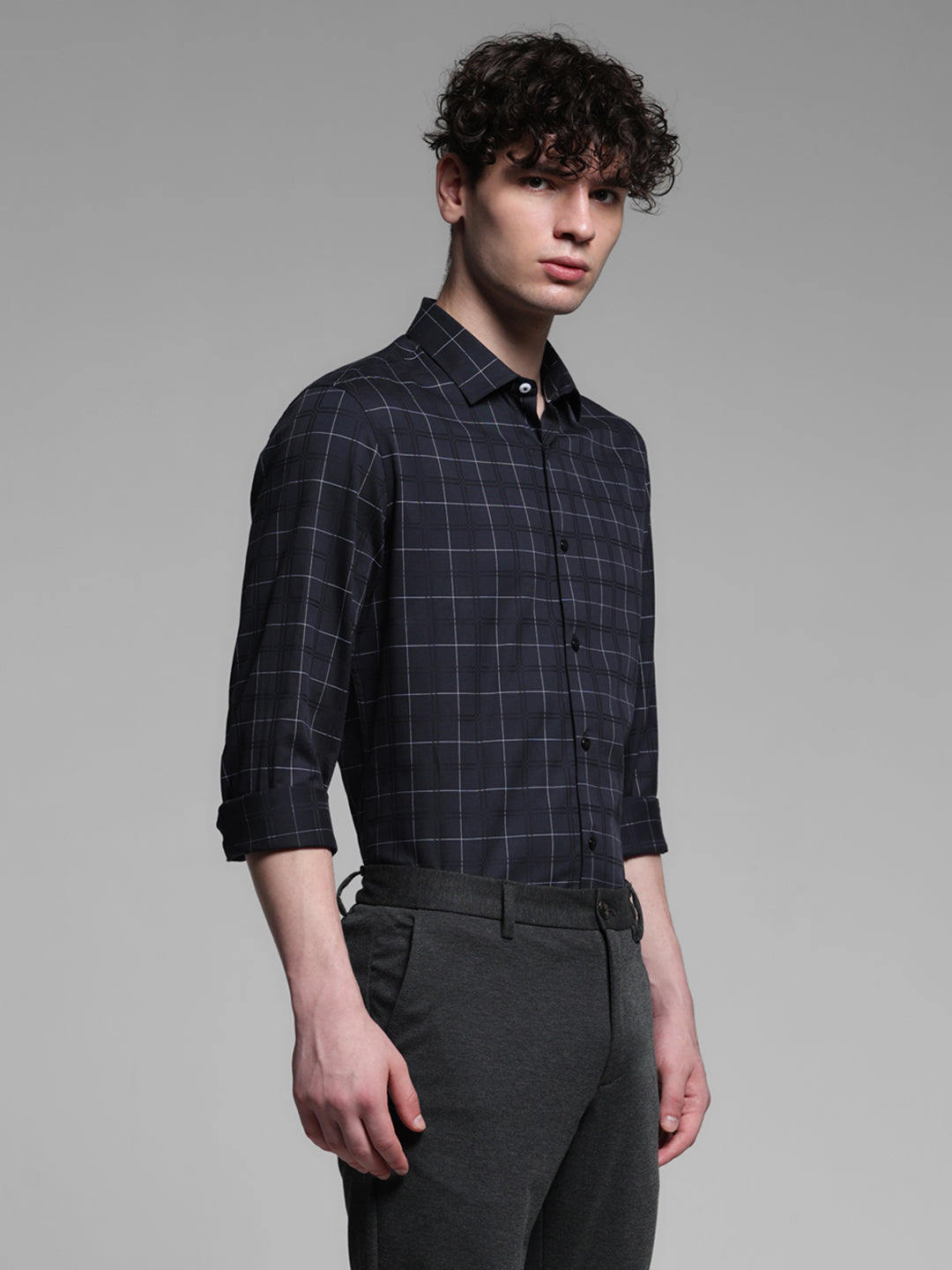 Black Dobby Check Cotton Shirt