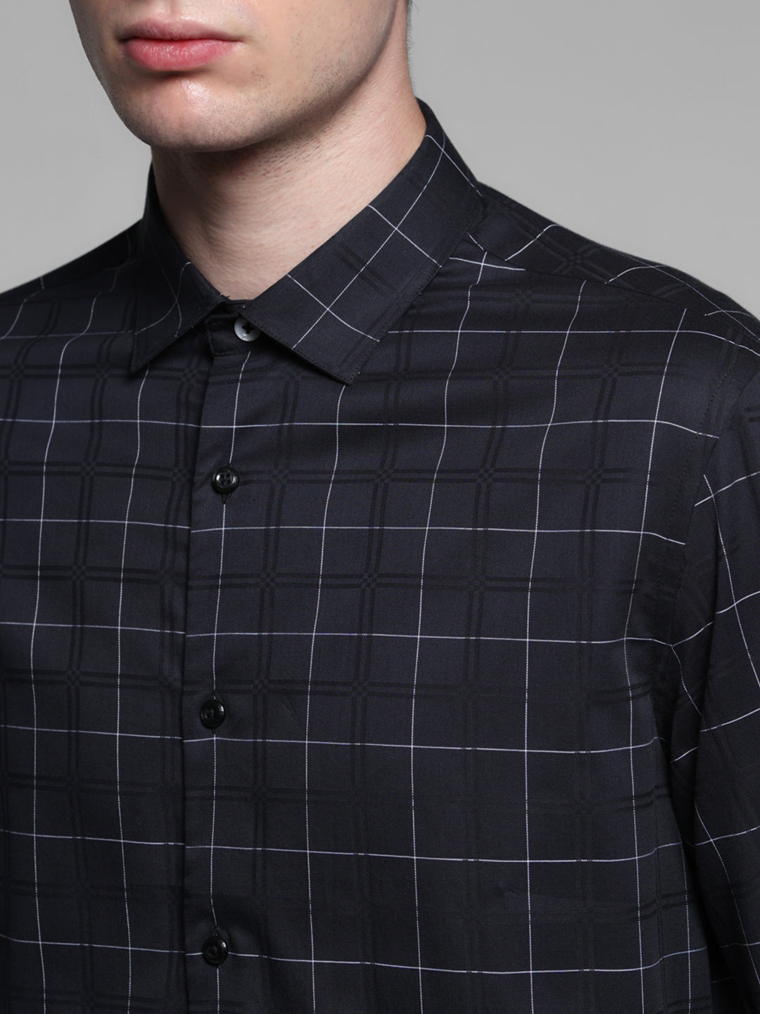 Black Dobby Check Cotton Shirt