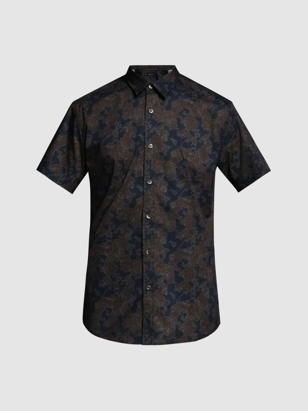 Brown Printed Slim Fit Short Sleeves Shirt
