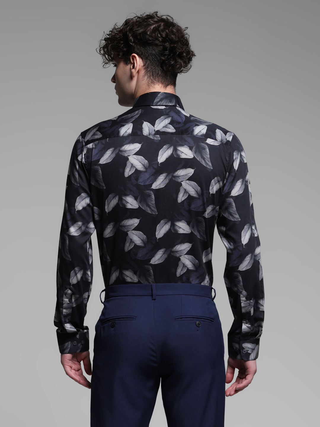 Cotton Leaf Printed Slim Fit Shirt