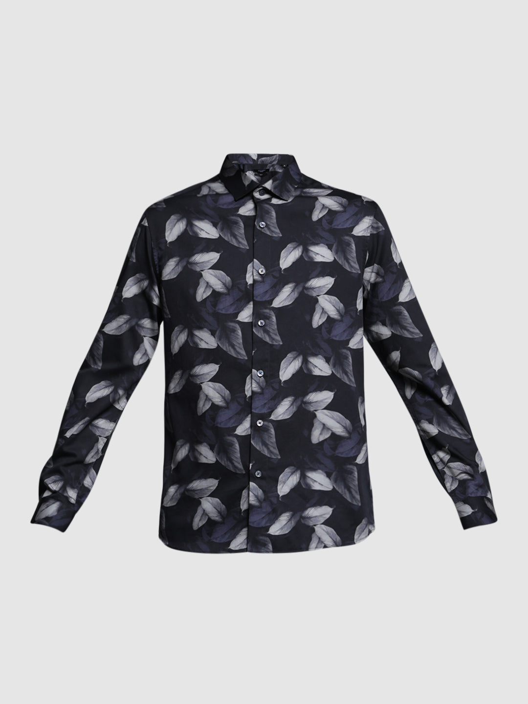Cotton Leaf Printed Slim Fit Shirt