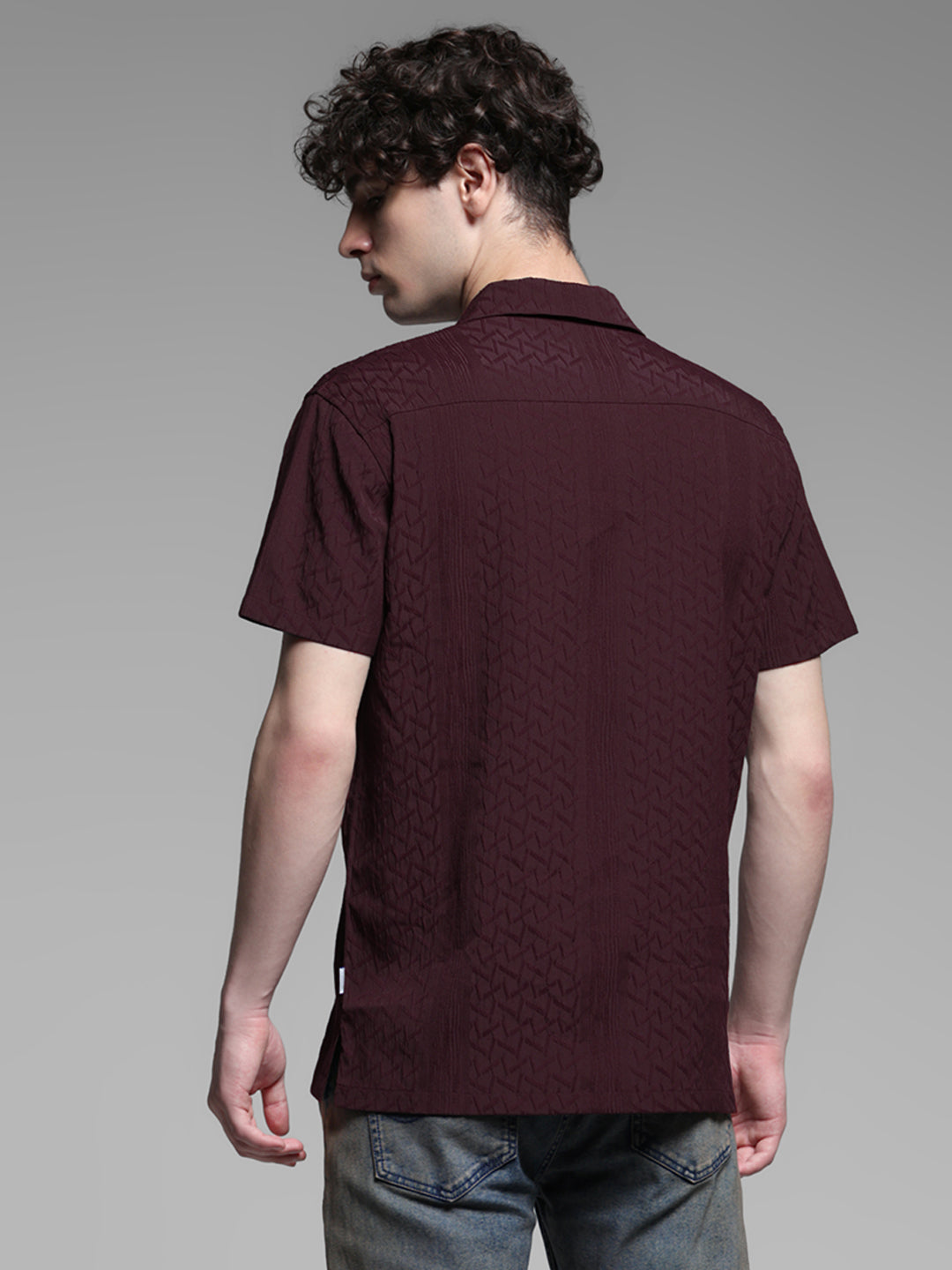 Maroon Jacquard Comfort Fit Shirt