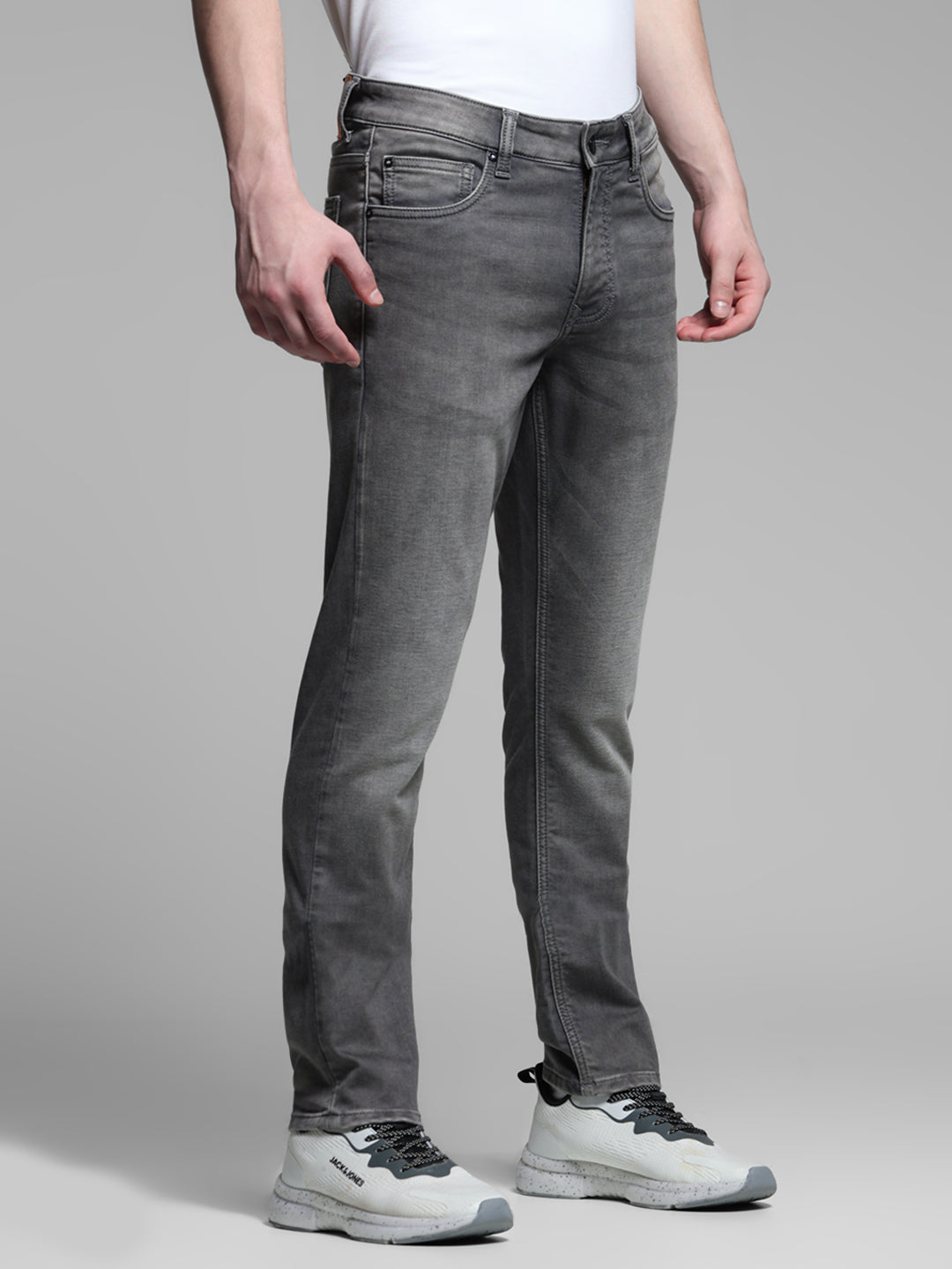Grey Washed Knitted Slim Fit Jeans