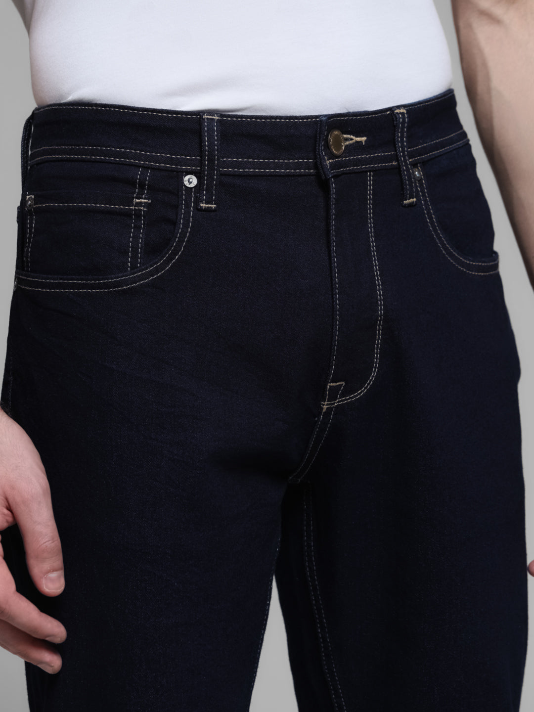 Dark Blue Contrast Stitch Bootcut Jeans