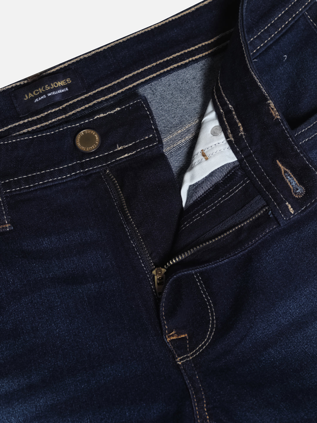 Dark Blue Washed Regular Fit Jeans For Men.