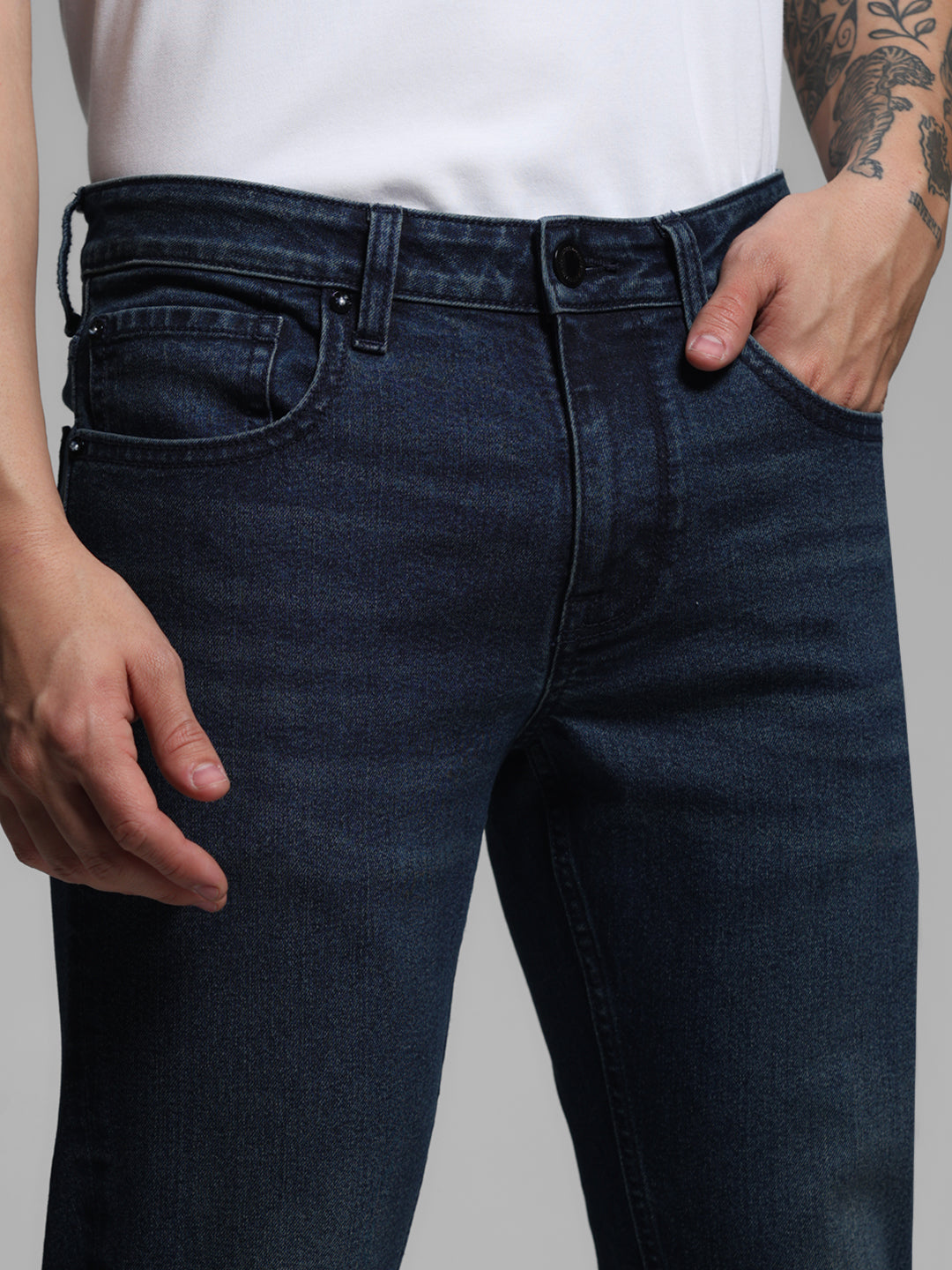 Dark Blue Brak Slim Fit Cropped Jeans