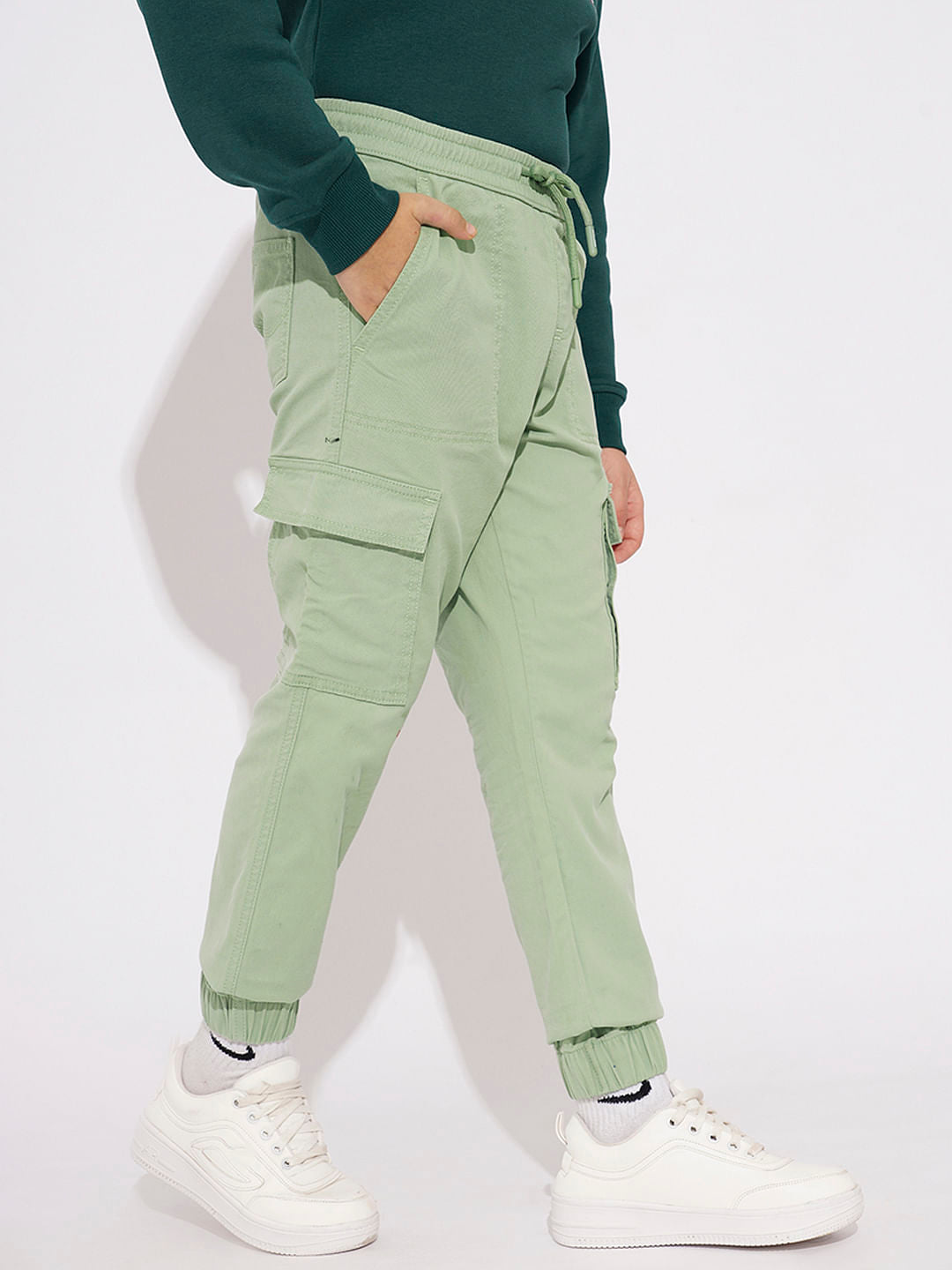 Boys Sage Green Mid Rise Casual Pants