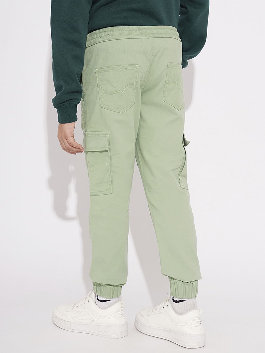 Boys Sage Green Mid Rise Casual Pants