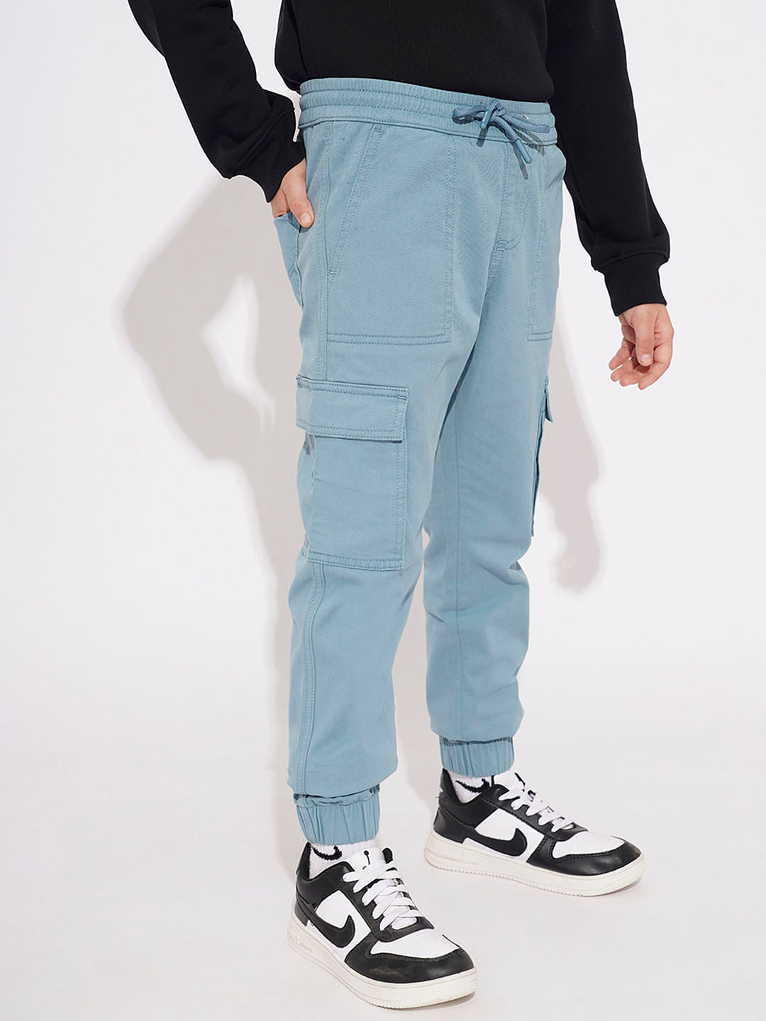 Boys Blue Mid Rise Casual Pants