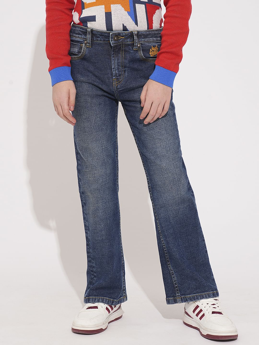 Boys Blue Mid Rise Bootcut Jeans