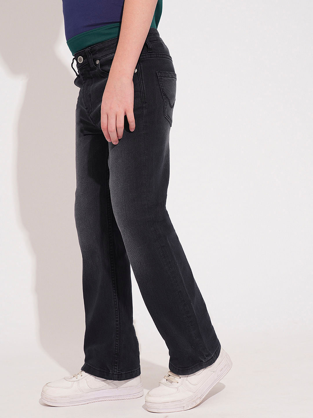 Boys Black Mid Rise Bootcut Jeans