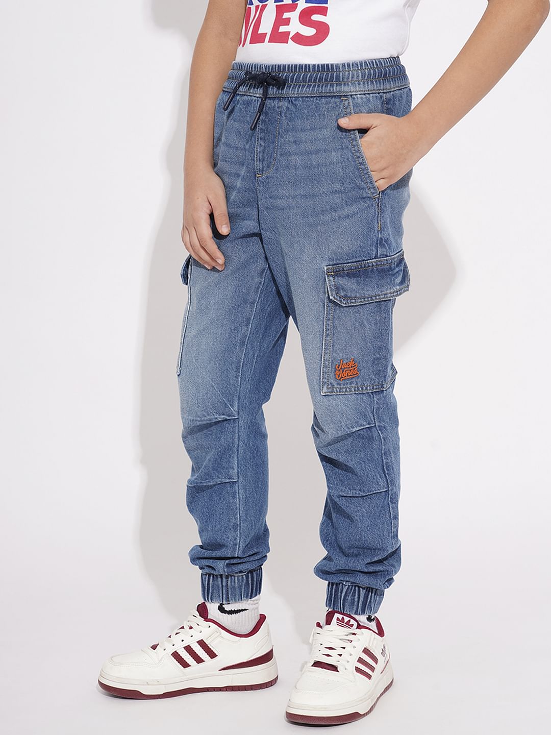 Boys Blue Cargo Denim Joggers