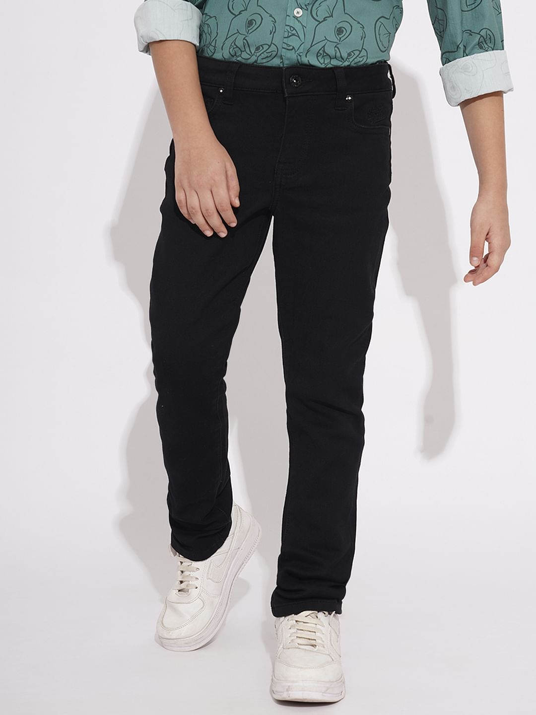 BOYS Black Mid Rise Clark Regular Fit Jeans