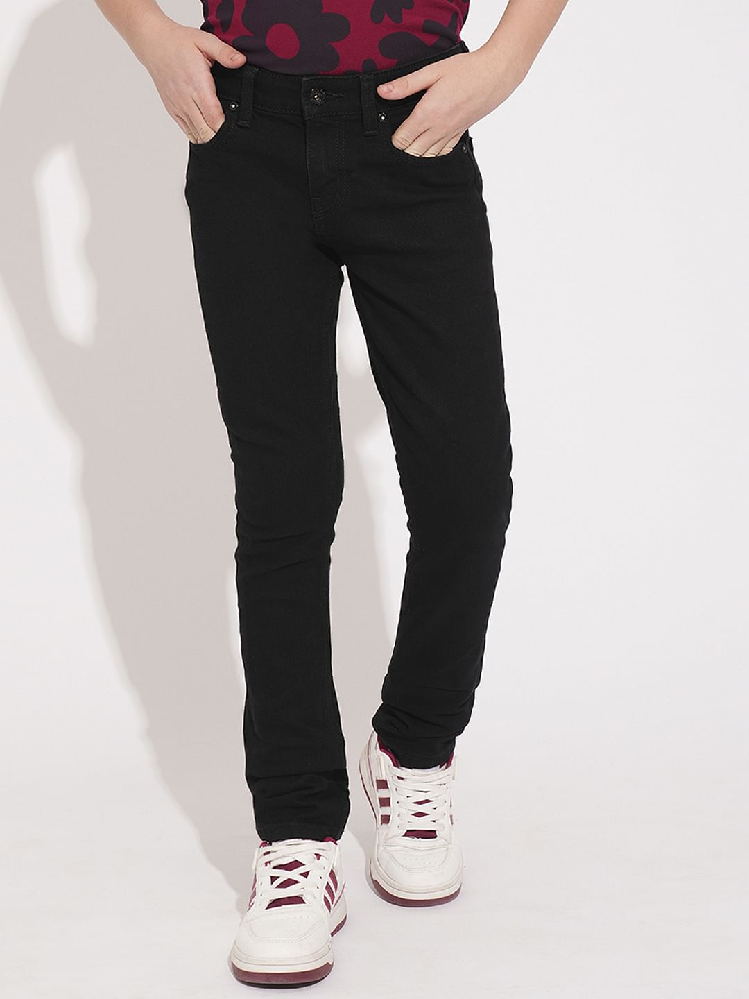Boys Black Mid Rise Slim Fit Jeans
