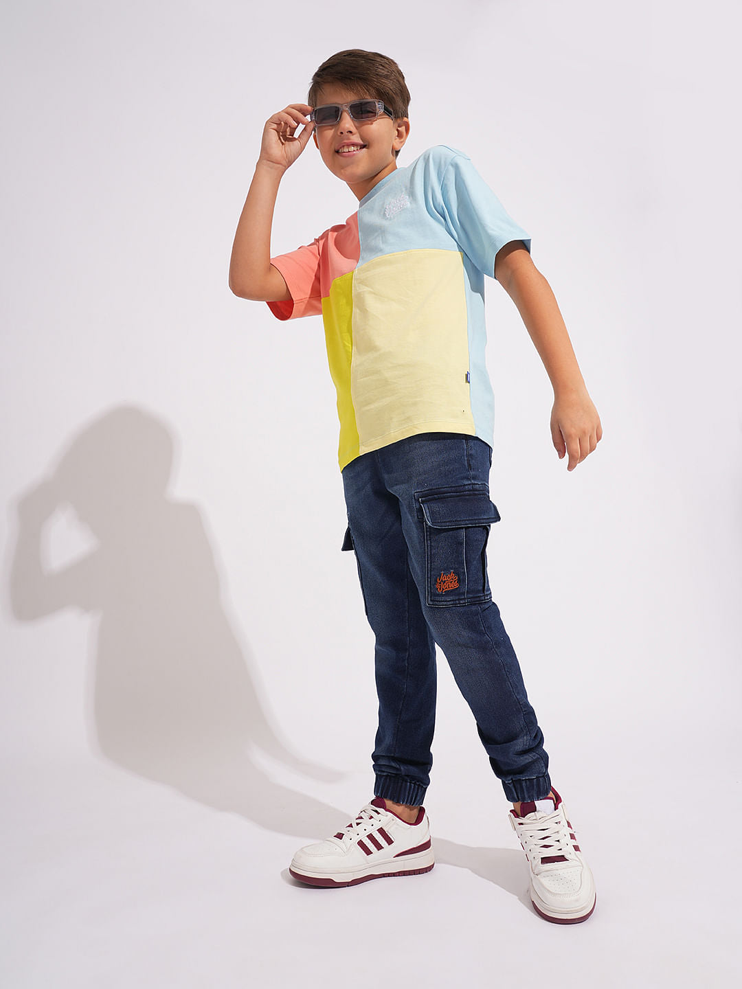 Boys Blue Patch Pocket Denim Joggers1