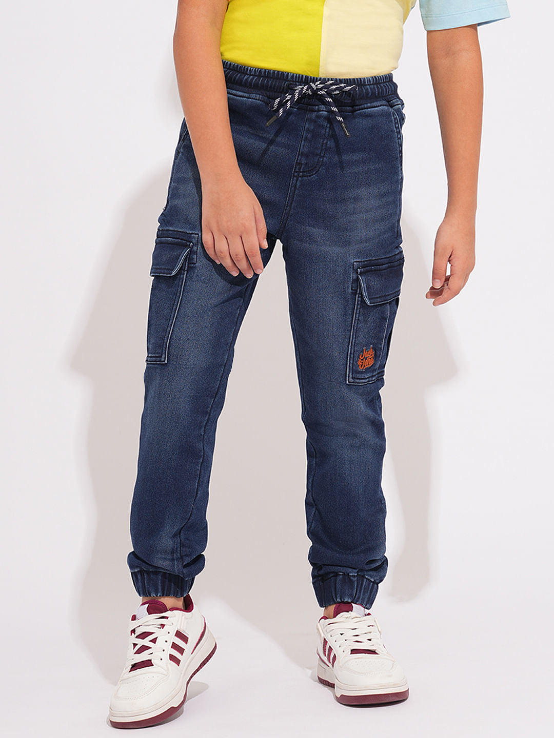 Boys Blue Patch Pocket Denim Joggers