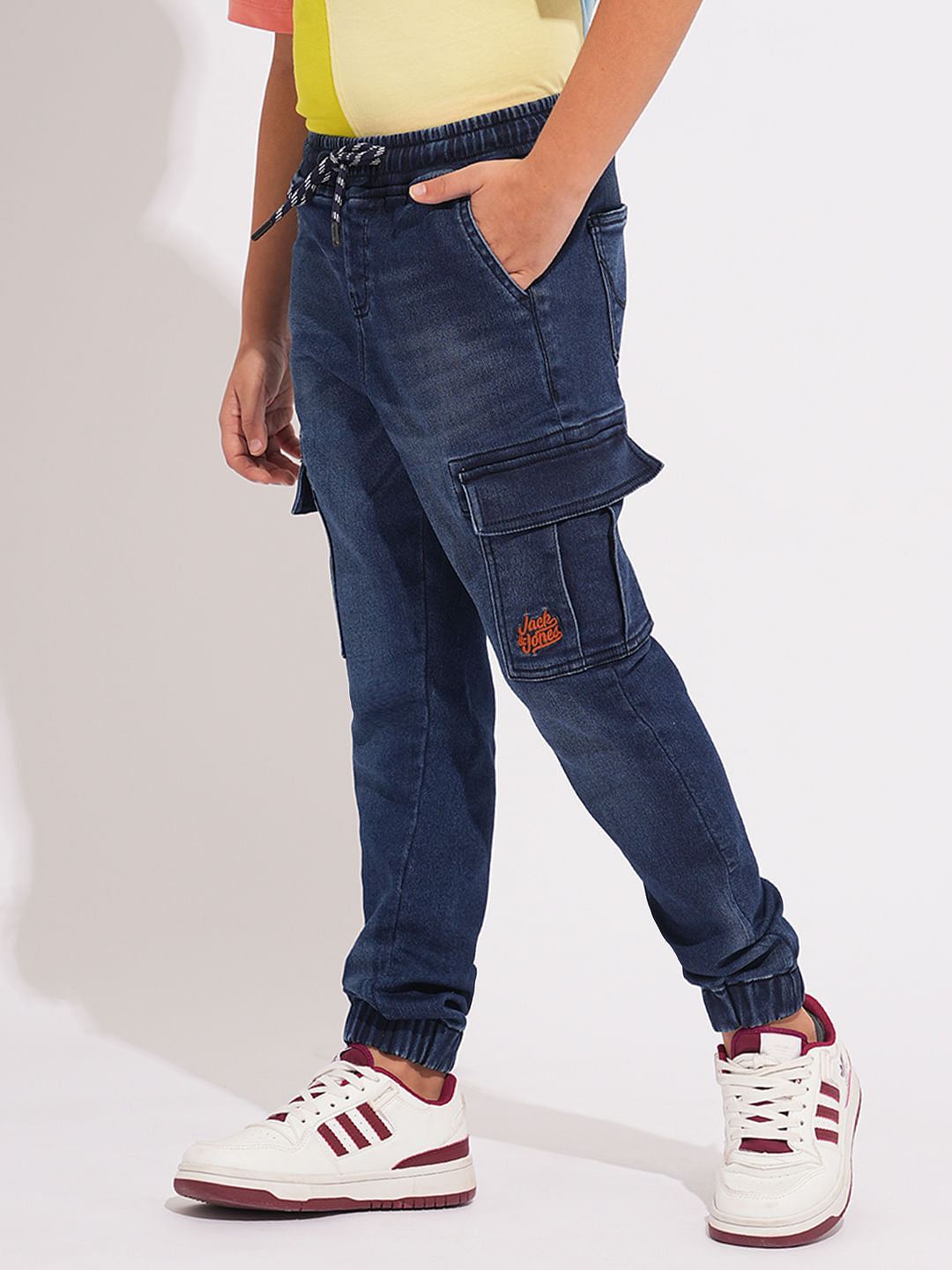 Boys Blue Patch Pocket Denim Joggers