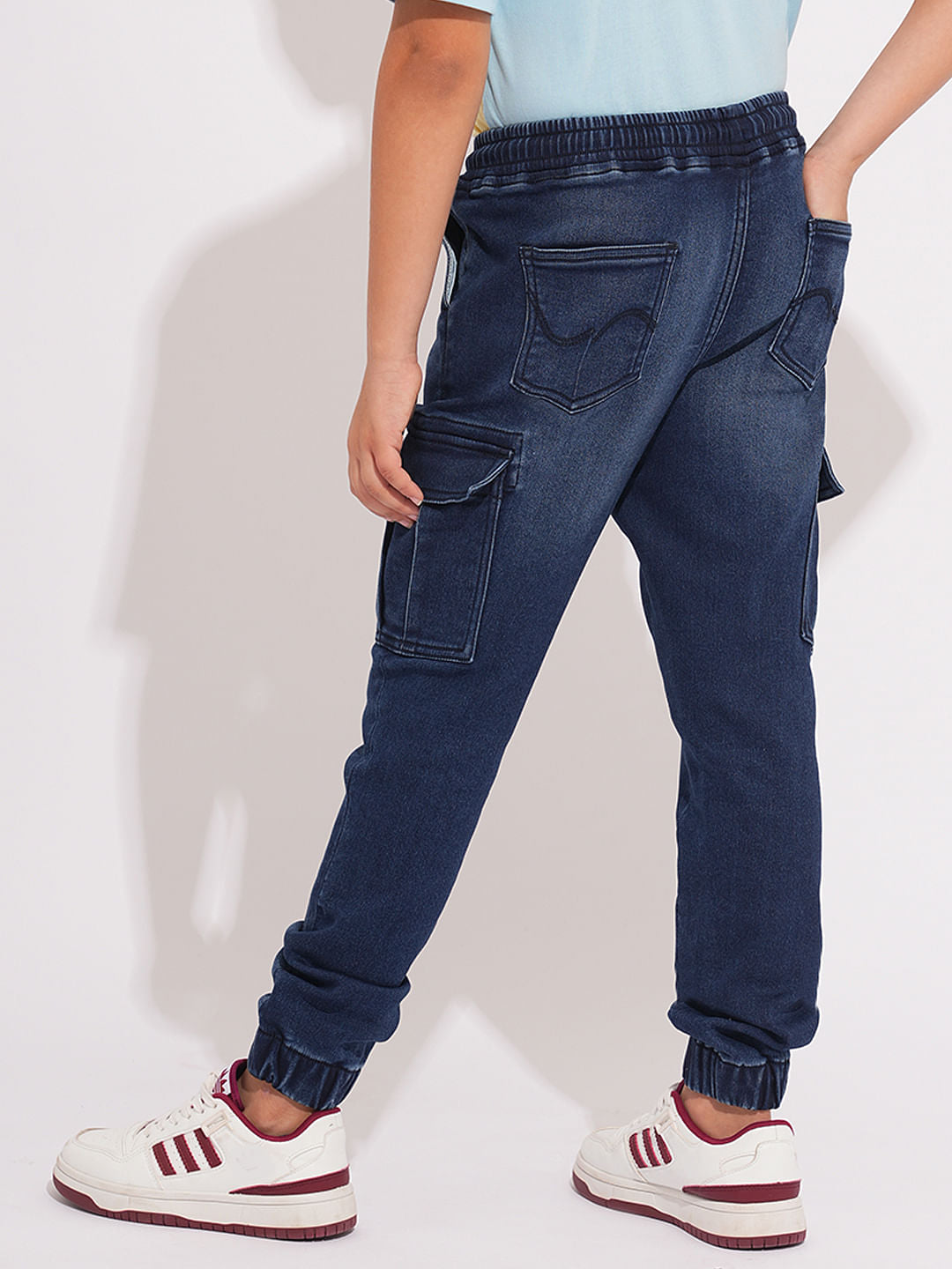 Boys Blue Patch Pocket Denim Joggers