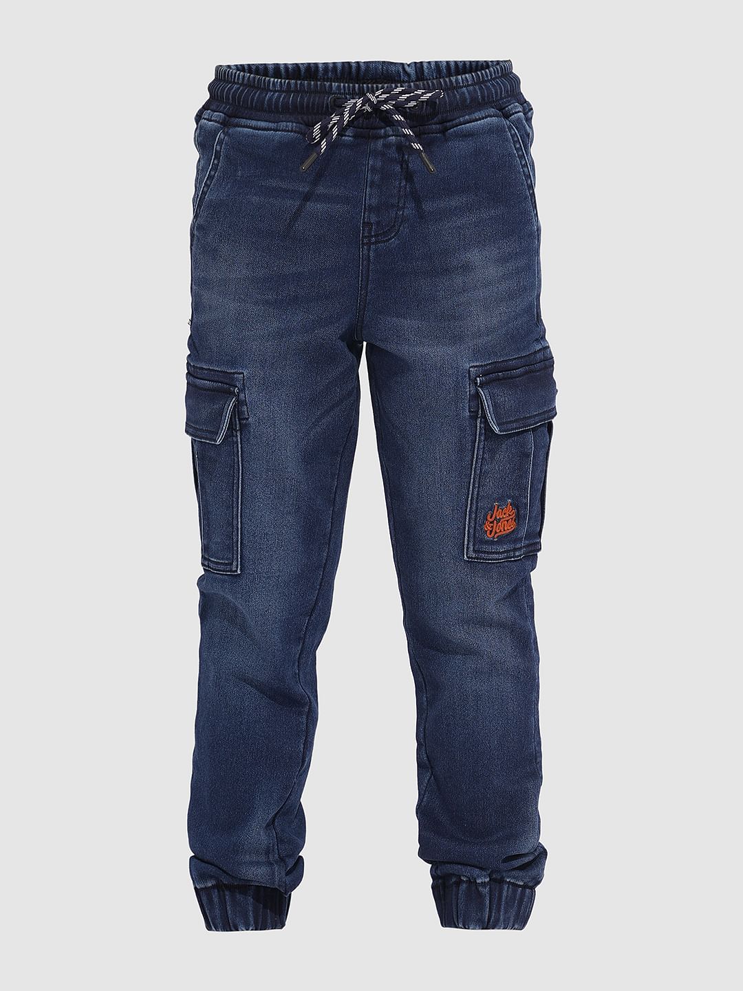 Boys Blue Patch Pocket Denim Joggers