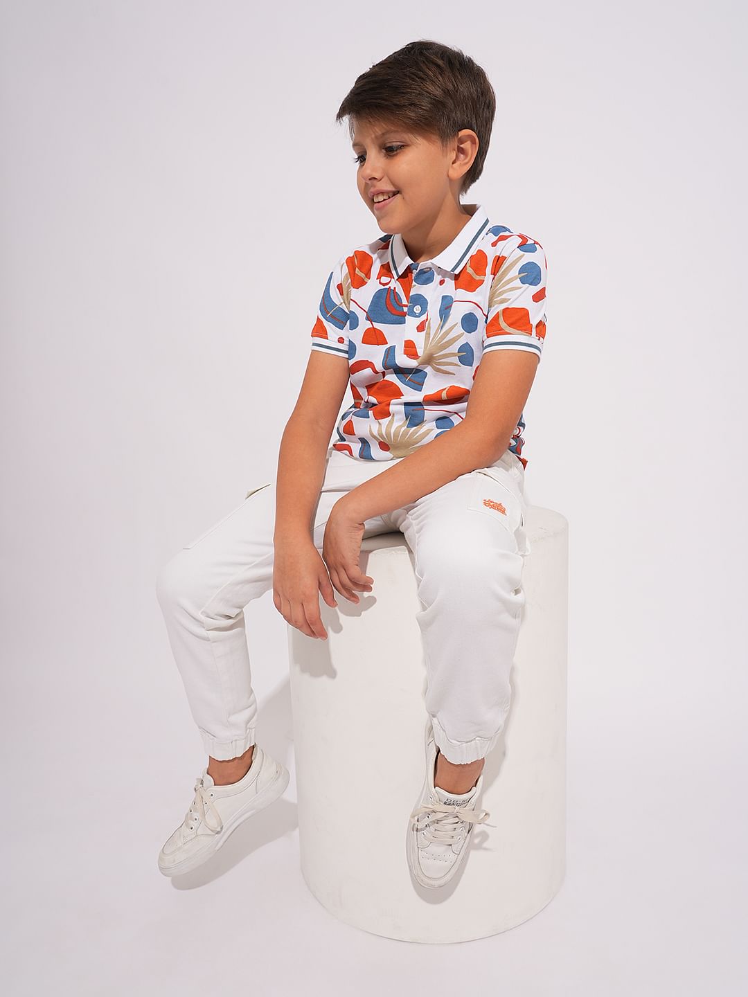 Boys White Patch Pocket Denim Joggers