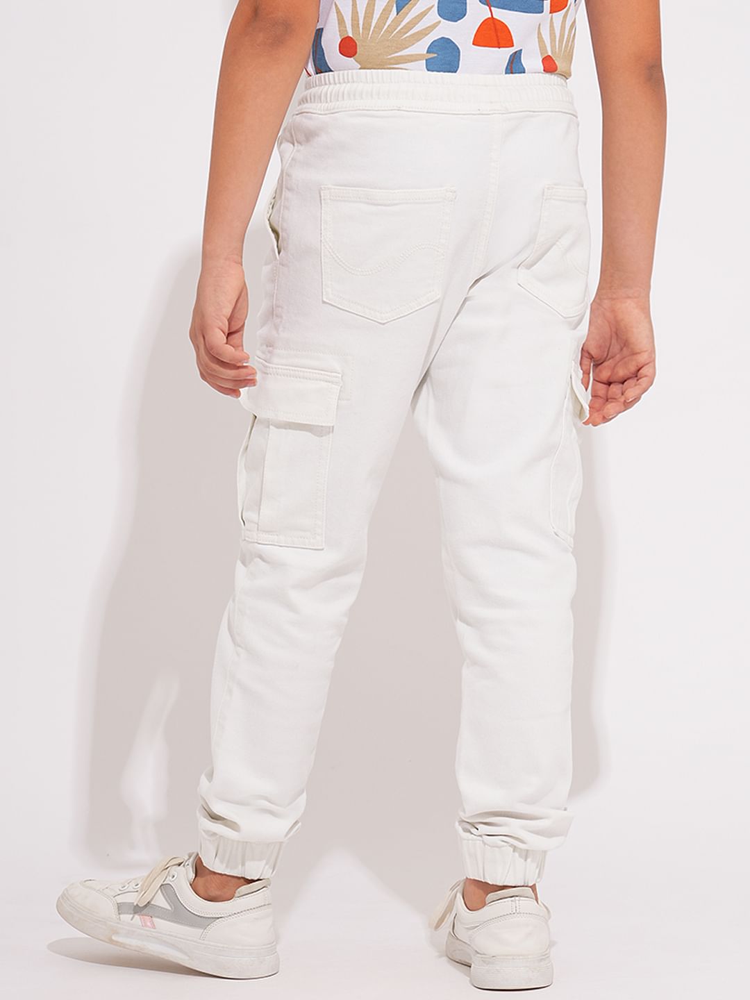 Boys White Patch Pocket Denim Joggers