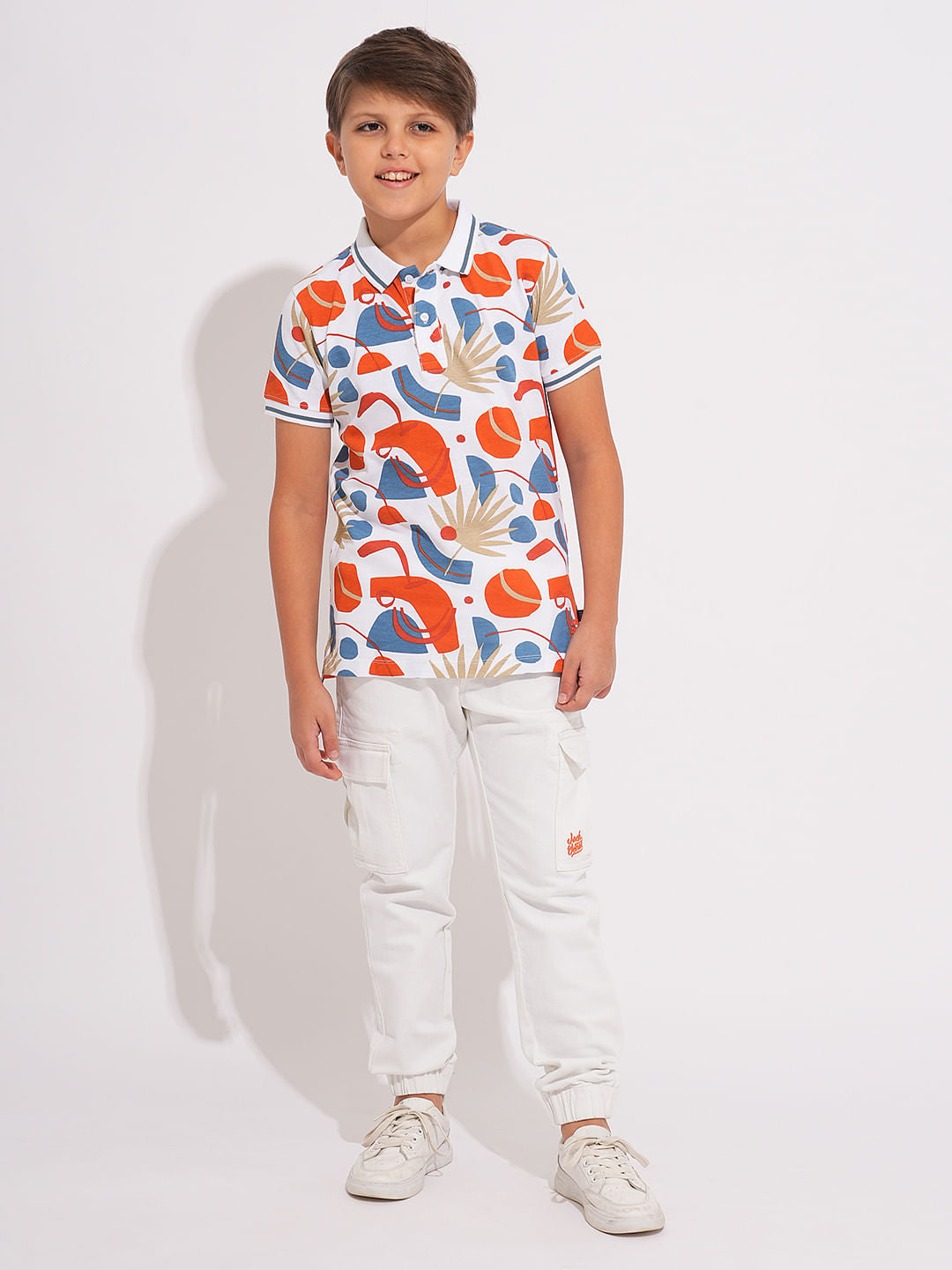 Boys White Patch Pocket Denim Joggers