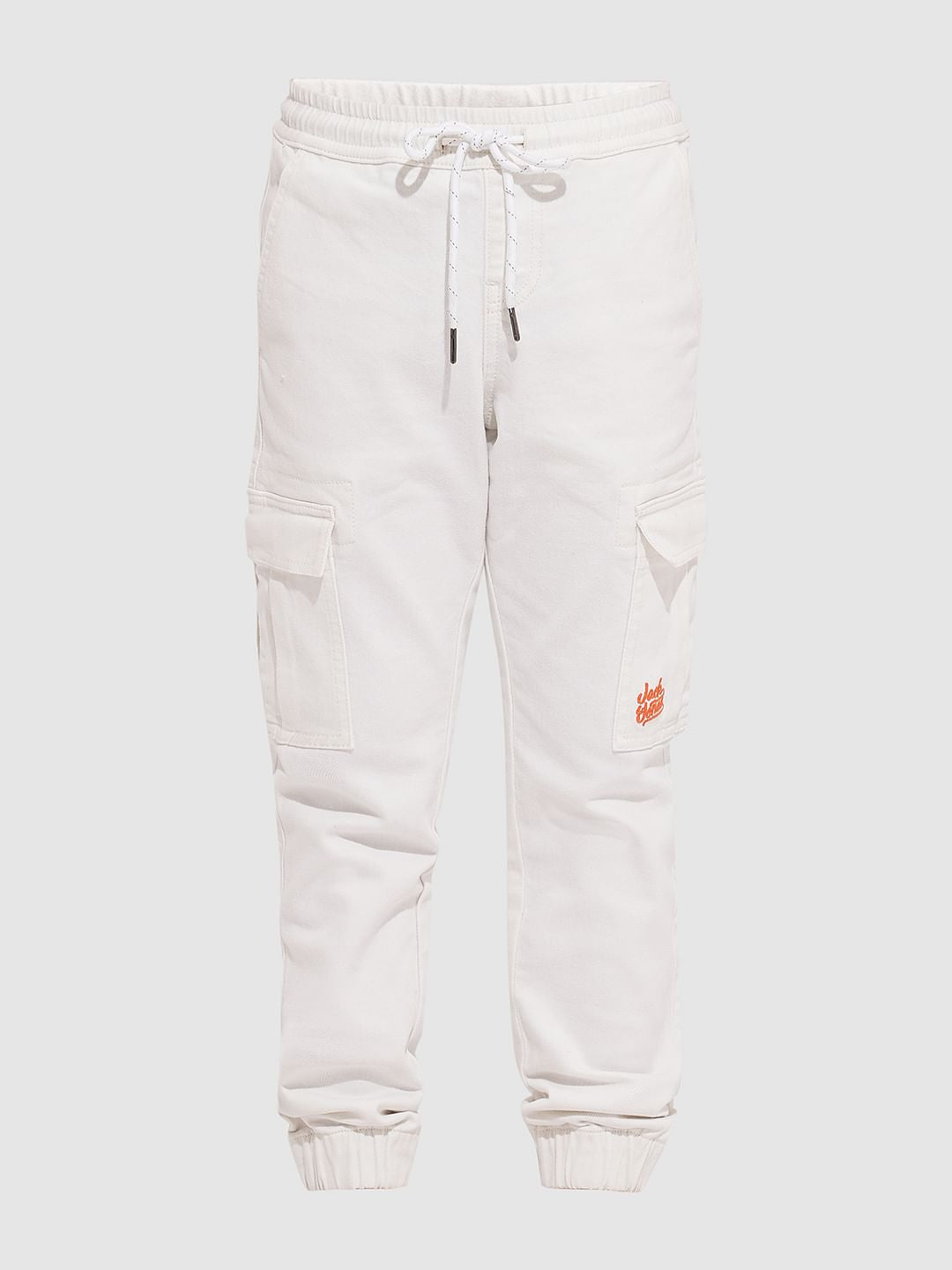 Boys White Patch Pocket Denim Joggers