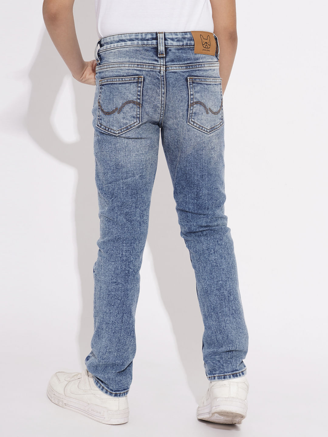 BOYS Blue Heavily Washed Regular Fit Jeans