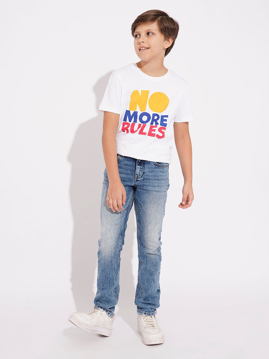 BOYS Blue Heavily Washed Regular Fit Jeans
