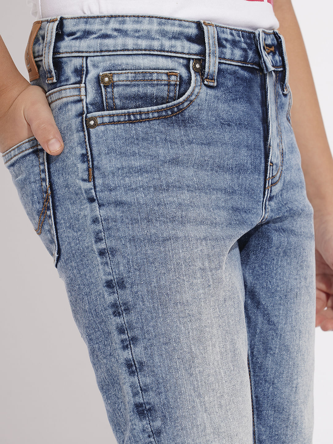 BOYS Blue Heavily Washed Regular Fit Jeans