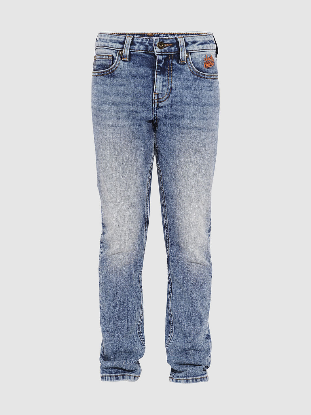 BOYS Blue Heavily Washed Regular Fit Jeans