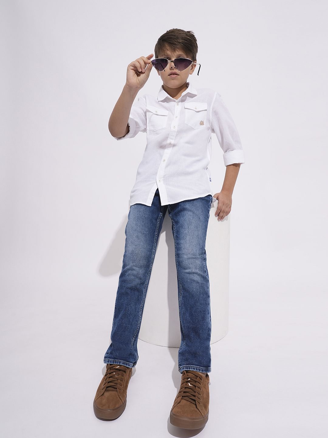 Blue Mid Rise Washed Regular Fit Jeans